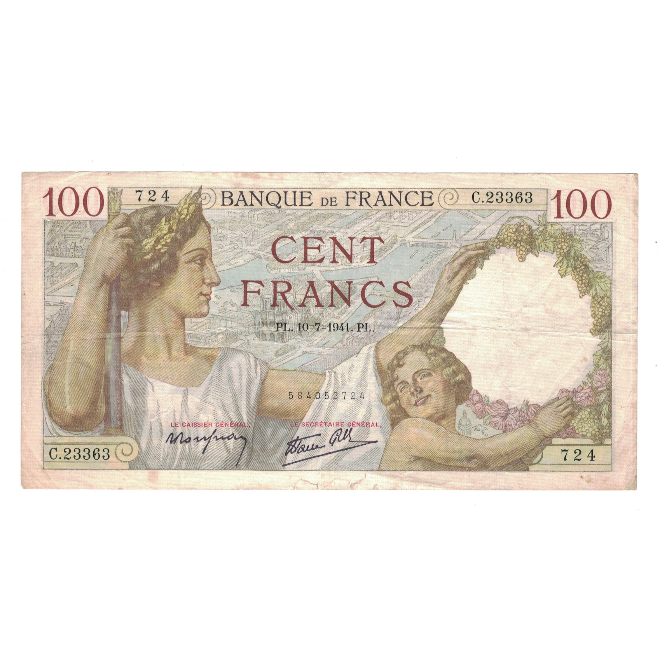 France, 100 Francs, Sully, 1941, C.23363, EF(40-45), Fayette:26.55, KM:94