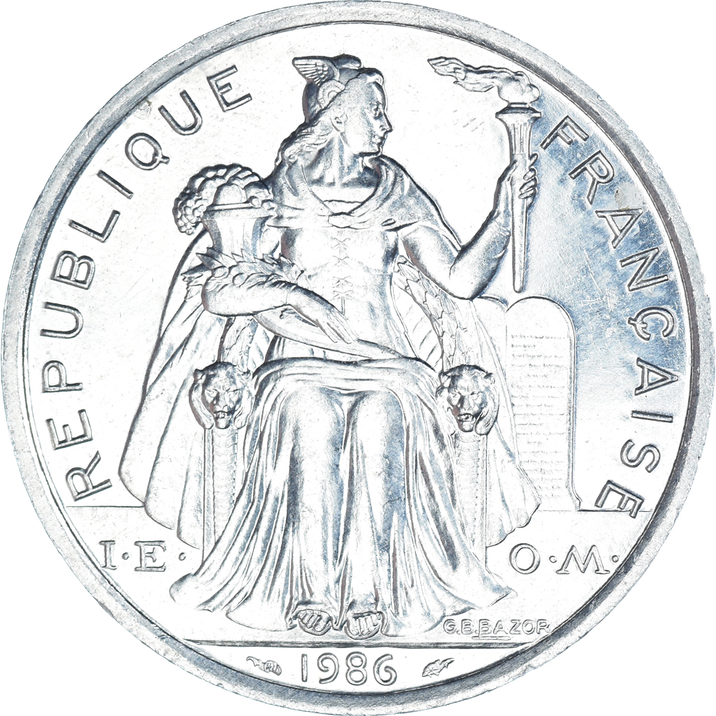 Moneda, Polinesia francesa, 5 Francs, 1986
