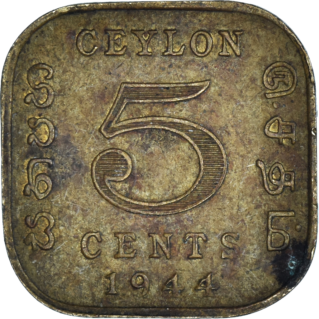 Moneda, Ceilán, 5 Cents, 1944