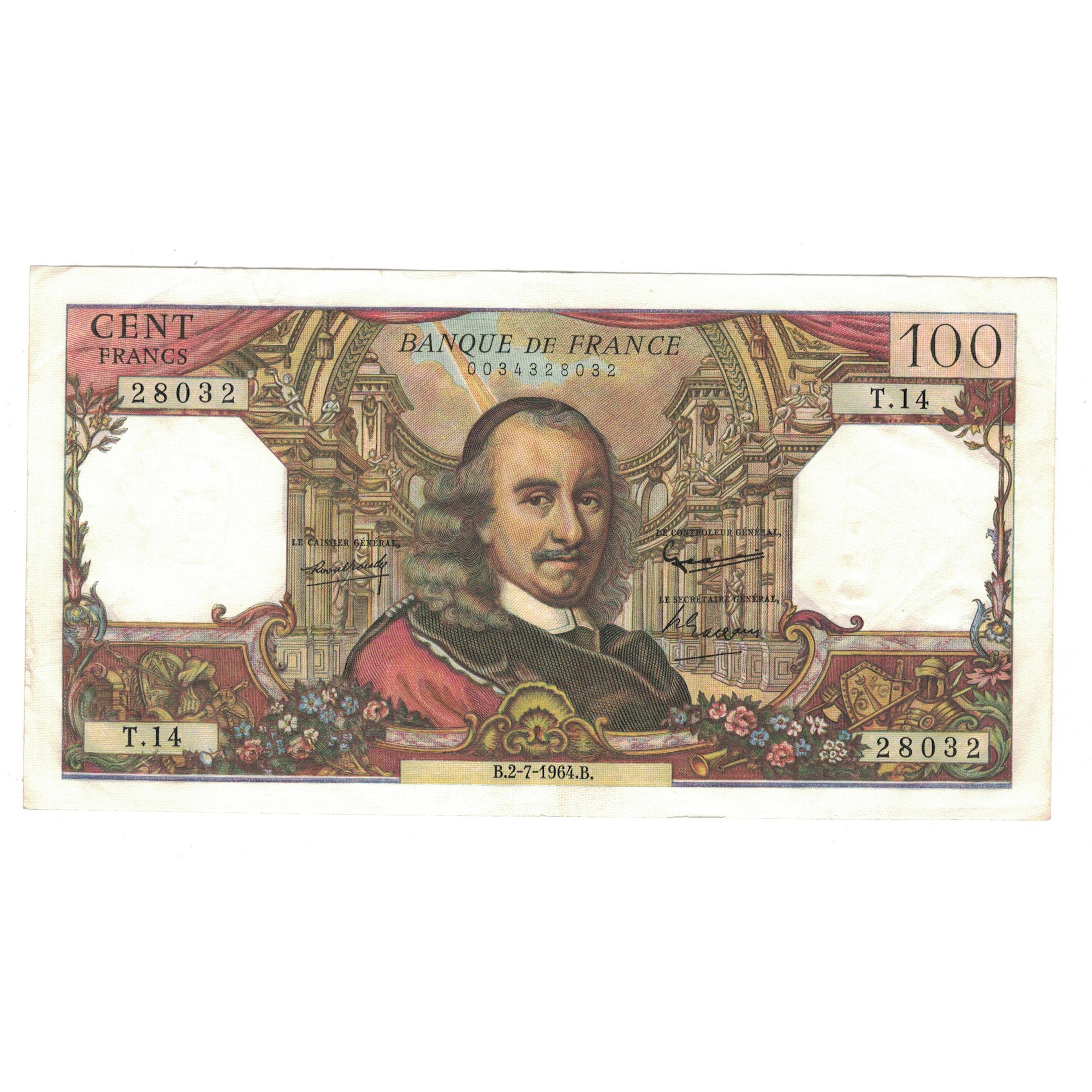 France, 100 Francs, Corneille, 1964, T.14, AU(50-53), Fayette:65.2, KM:149a