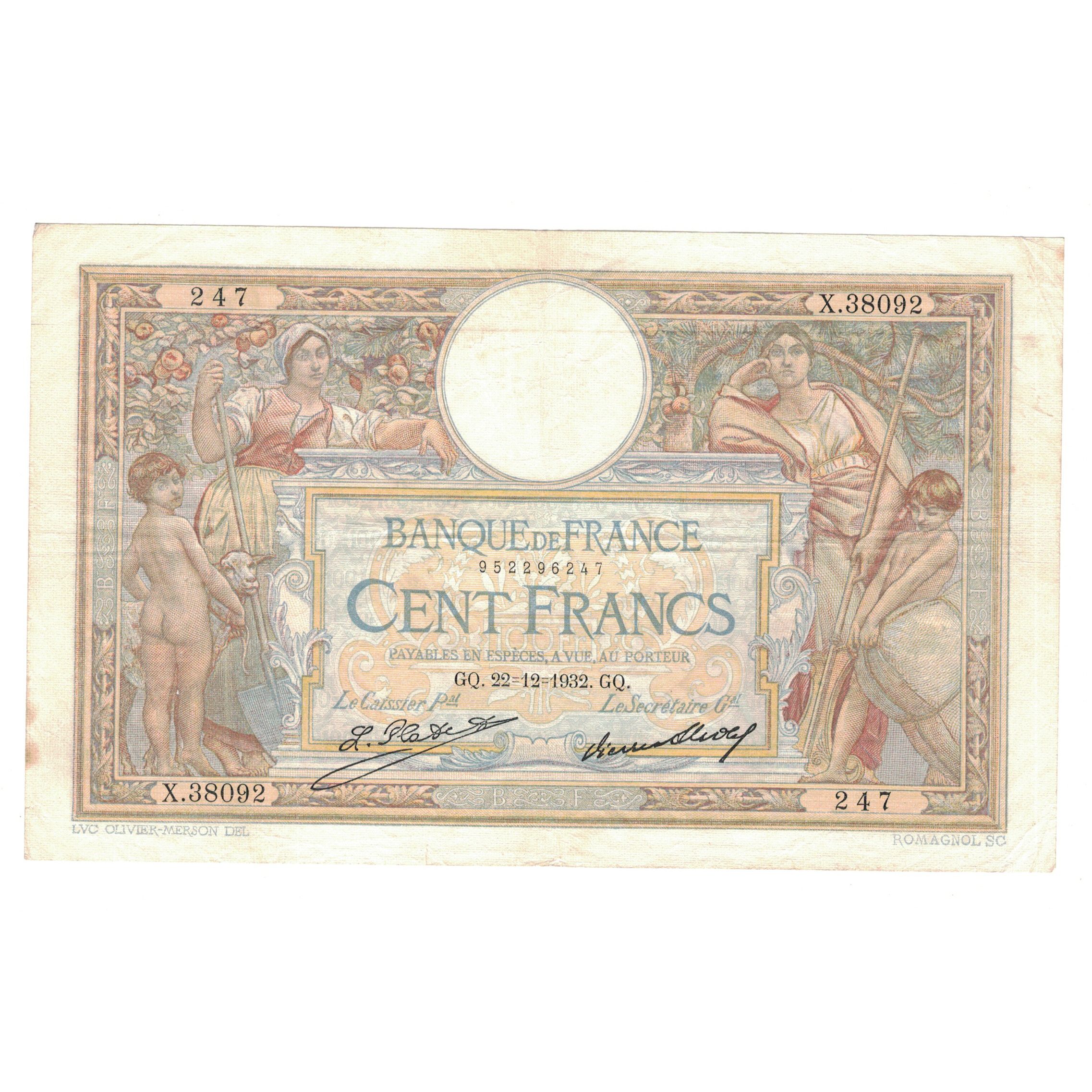 France, 100 Francs, Luc Olivier Merson, 1932, X.38092, EF(40-45), Fayette:24.11