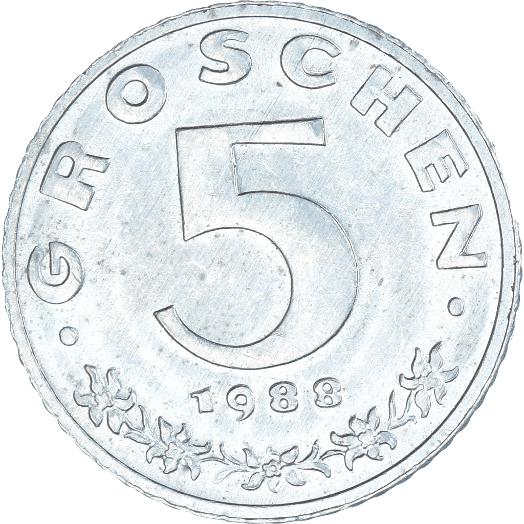 Moneda, Austria, 5 Groschen, 1988
