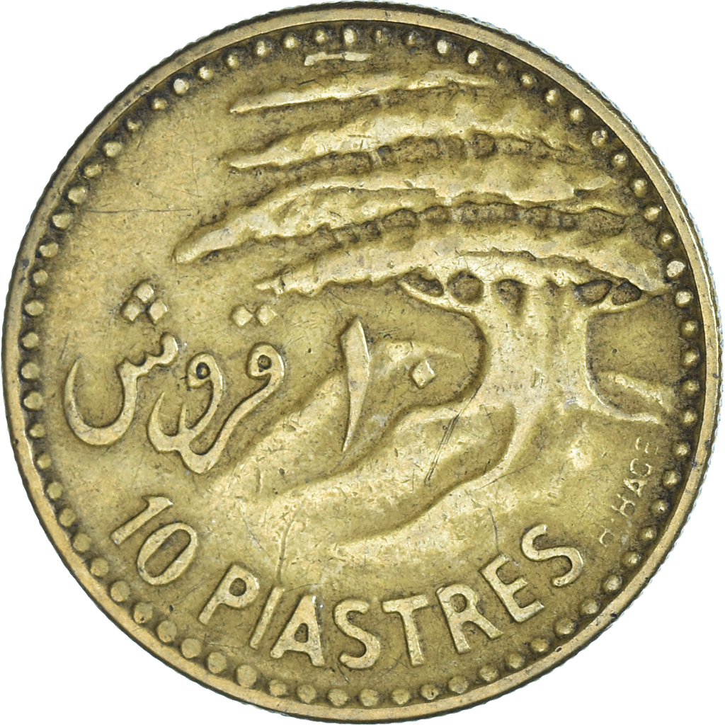 Coin, Lebanon, 10 Piastres, 1955