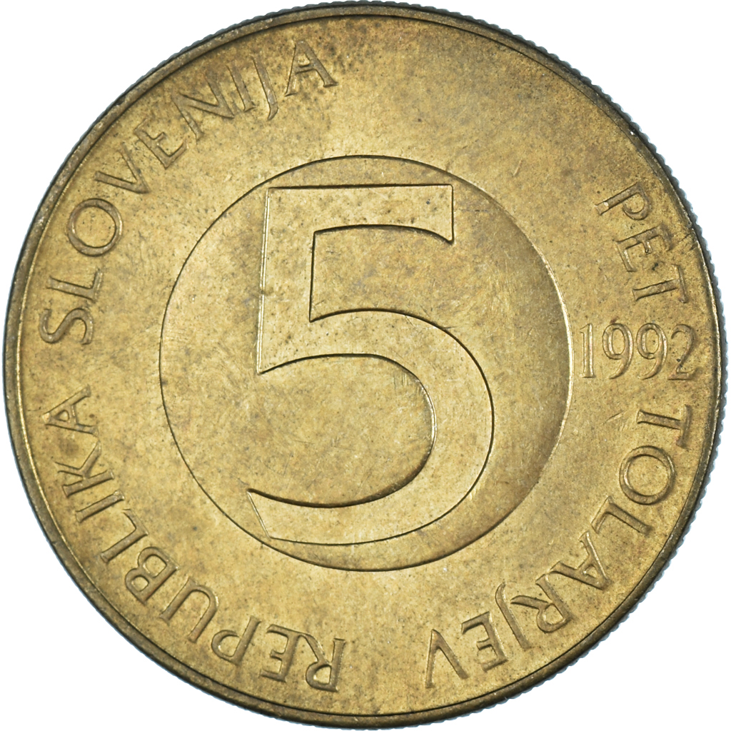 Moneda, Eslovenia, 5 Tolarjev, 1992