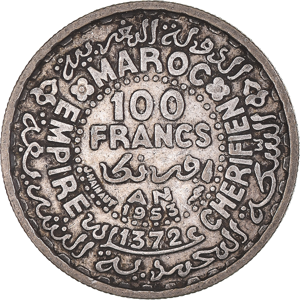 Coin, Morocco, 100 Francs, 1953