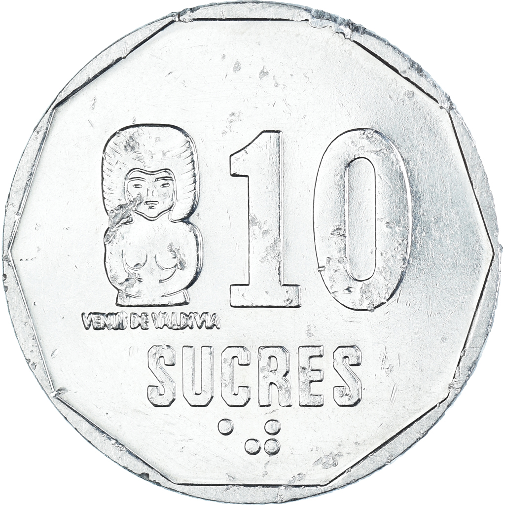 Coin, Ecuador, 10 Sucres, Diez, 1988