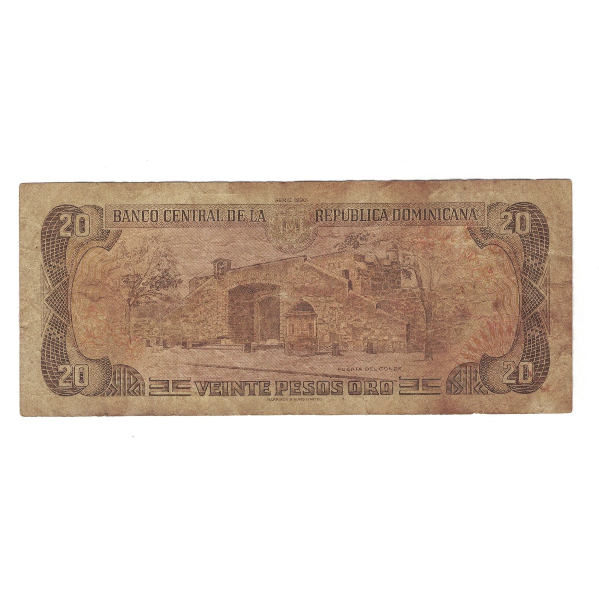 Banknote, Dominican Republic, 20 Pesos Oro, 1990, KM:133, VG(8-10)
