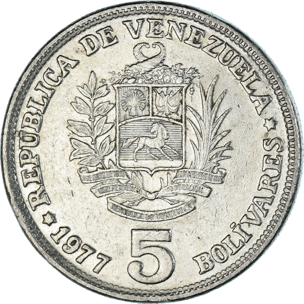 Coin, Venezuela, 5 Bolivares, 1977