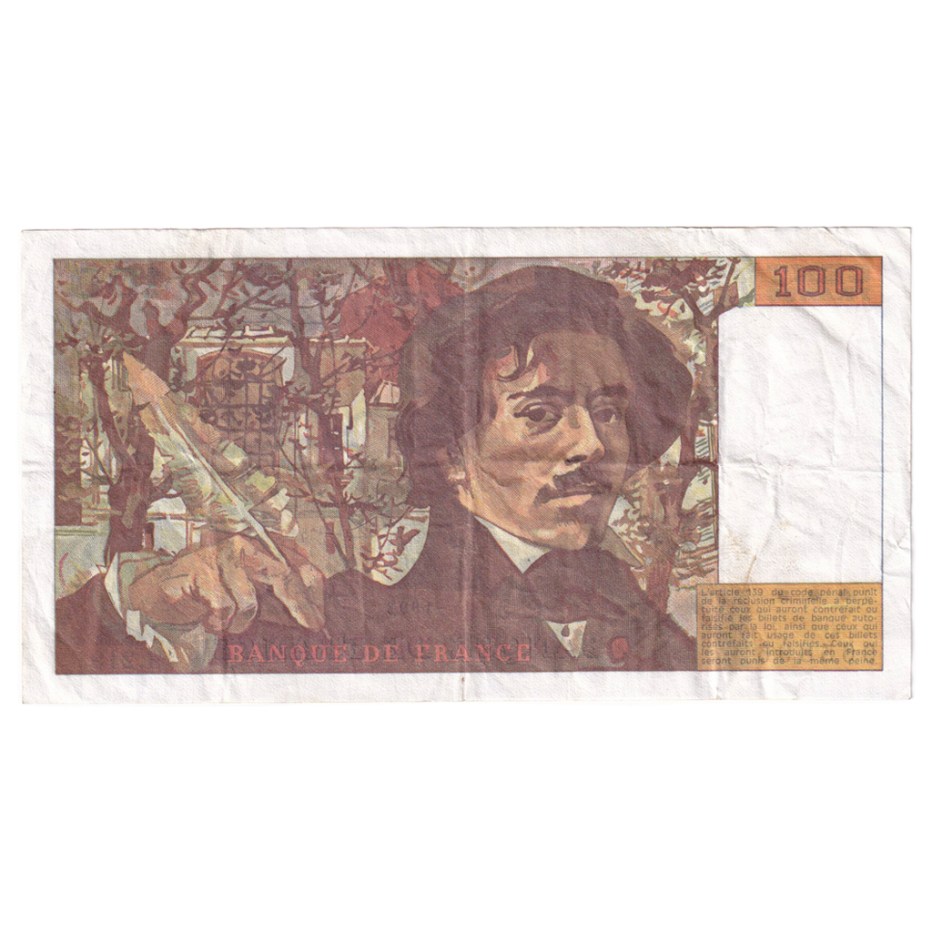 France, 100 Francs, Delacroix, 1993, H.219, EF(40-45), Fayette:69bis.7