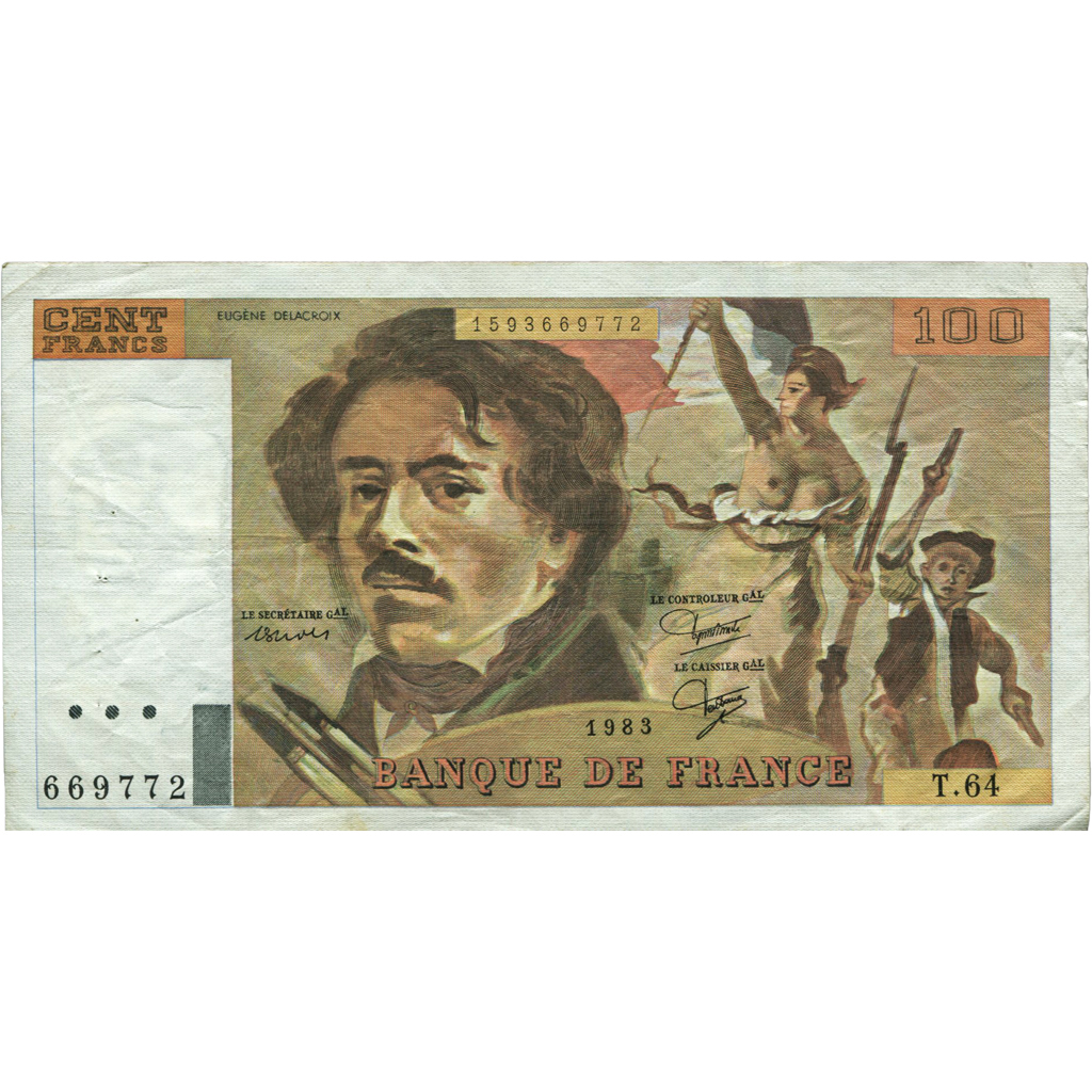 France, 100 Francs, Delacroix, 1983, T.64, EF(40-45), Fayette:69.7