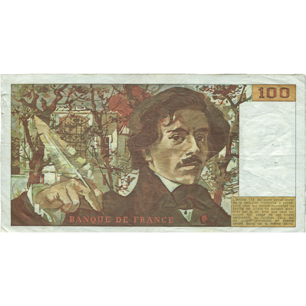 France, 100 Francs, Delacroix, 1983, T.64, EF(40-45), Fayette:69.7