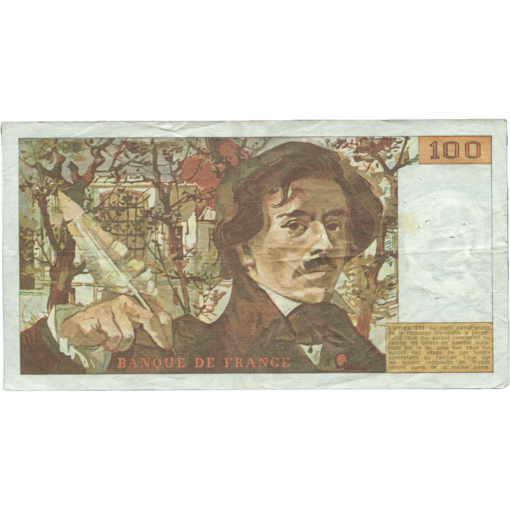 France, 100 Francs, Delacroix, 1989, R.134, EF(40-45), Fayette:69.13a