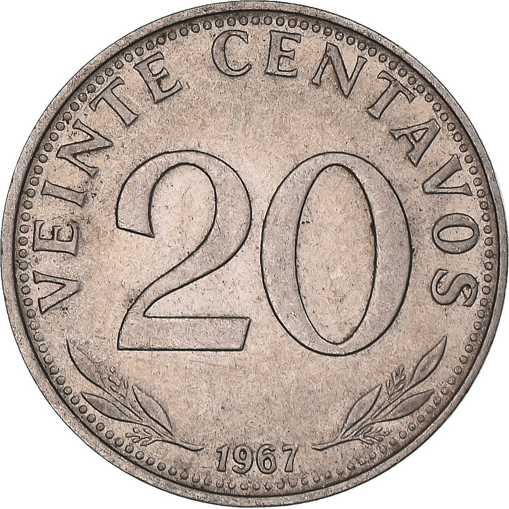 Coin, Bolivia, 20 Centavos, 1967