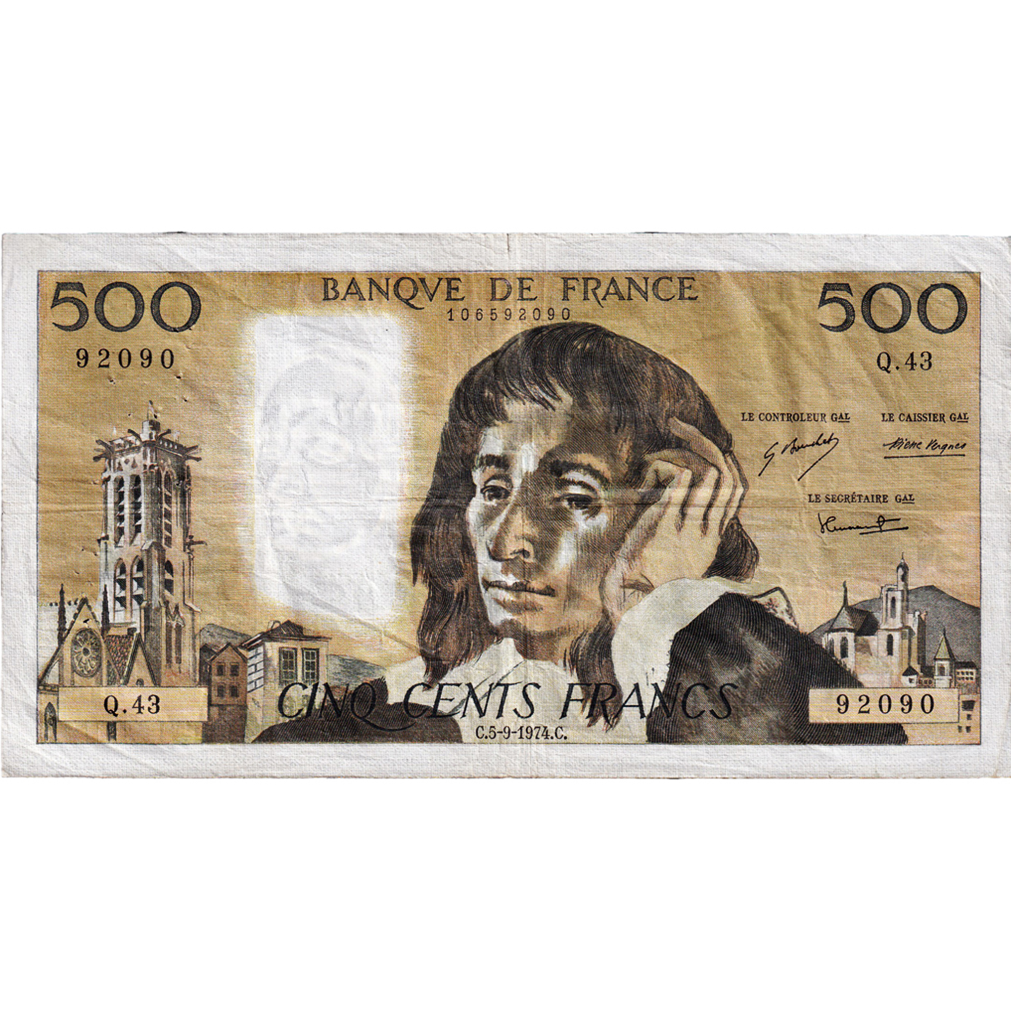 France, 500 Francs, Pascal, 1974, Q.43, EF(40-45), Fayette:71.11