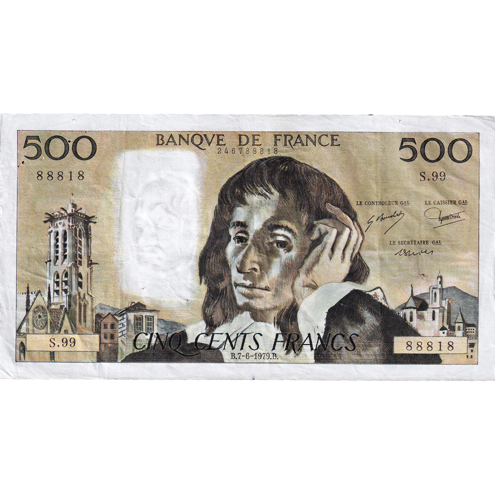 France, 500 Francs, Pascal, 1979, S.99, EF(40-45), Fayette:71.19