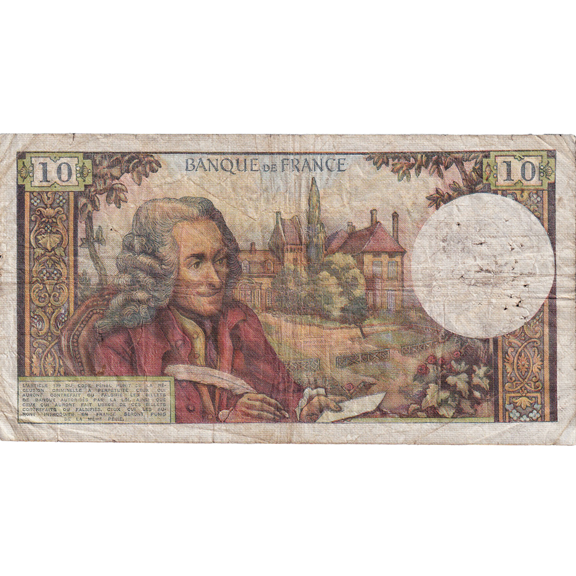 France, 10 Francs, Voltaire, 1973, A.851, VF(30-35), Fayette:62.60, KM:147d