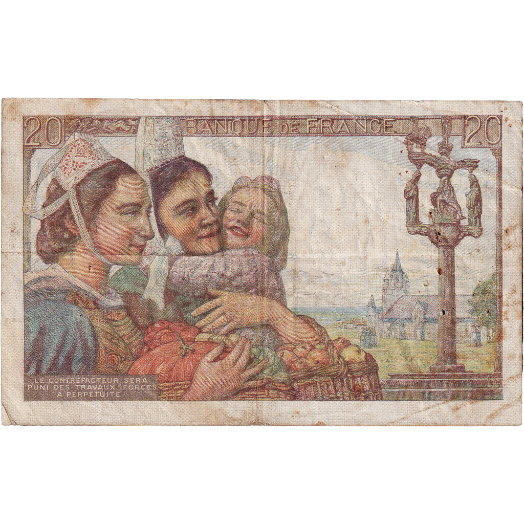 France, 20 Francs, Pêcheur, 1949, J.220, VF(20-25), Fayette:13.15, KM:100c