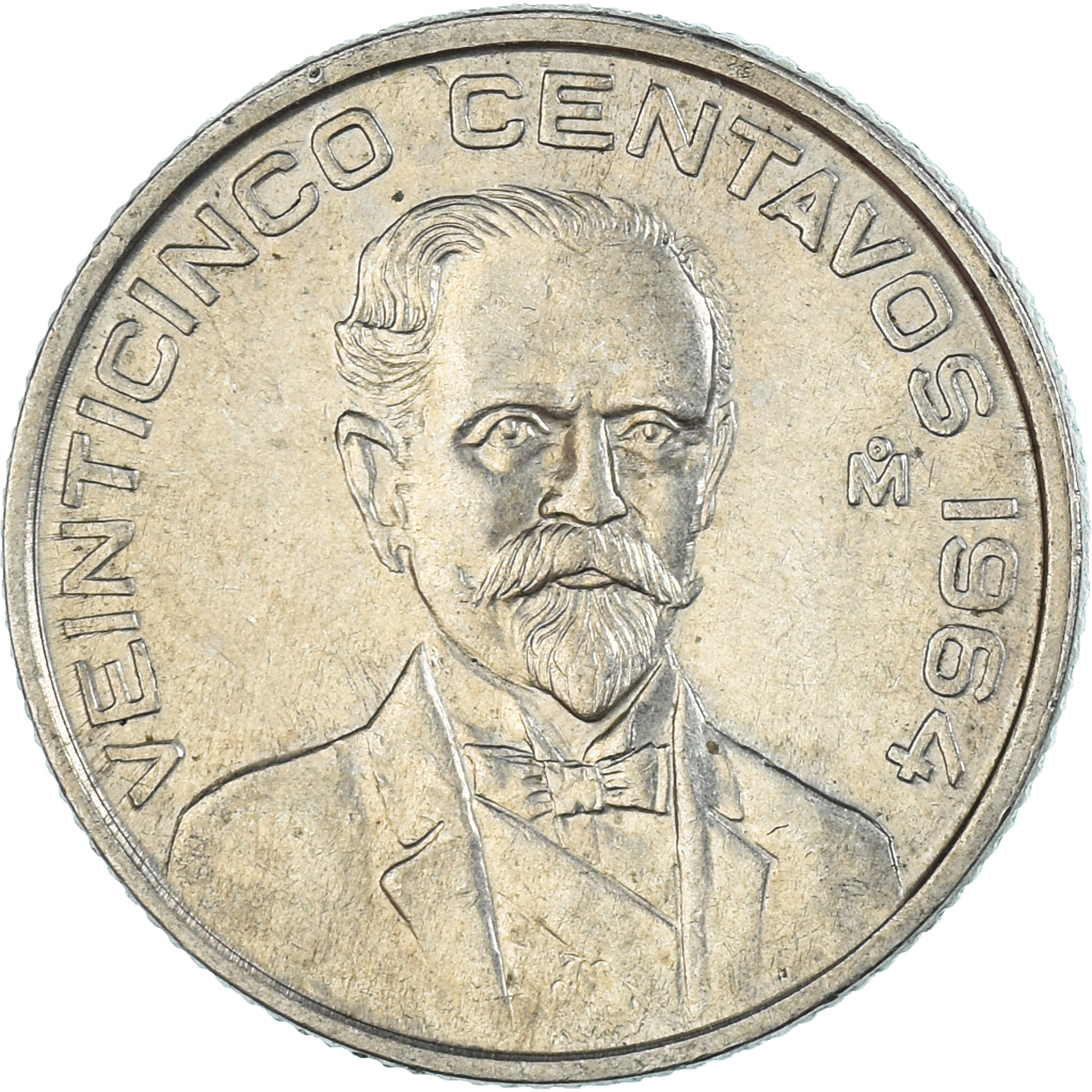 Coin, Mexico, 25 Centavos, 1964
