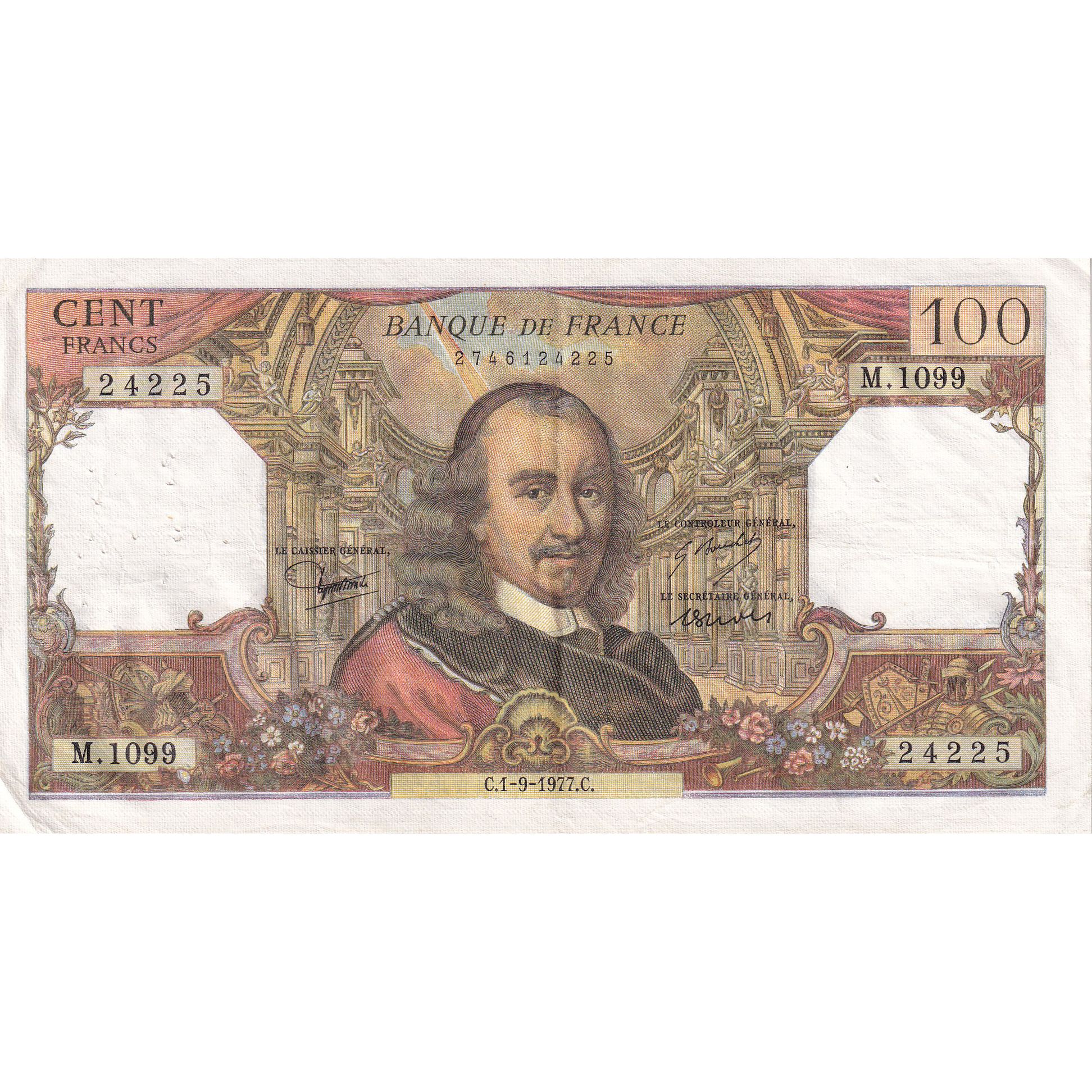France, 100 Francs, Corneille, 1977, M.1099, EF(40-45), Fayette:65.59, KM:149f