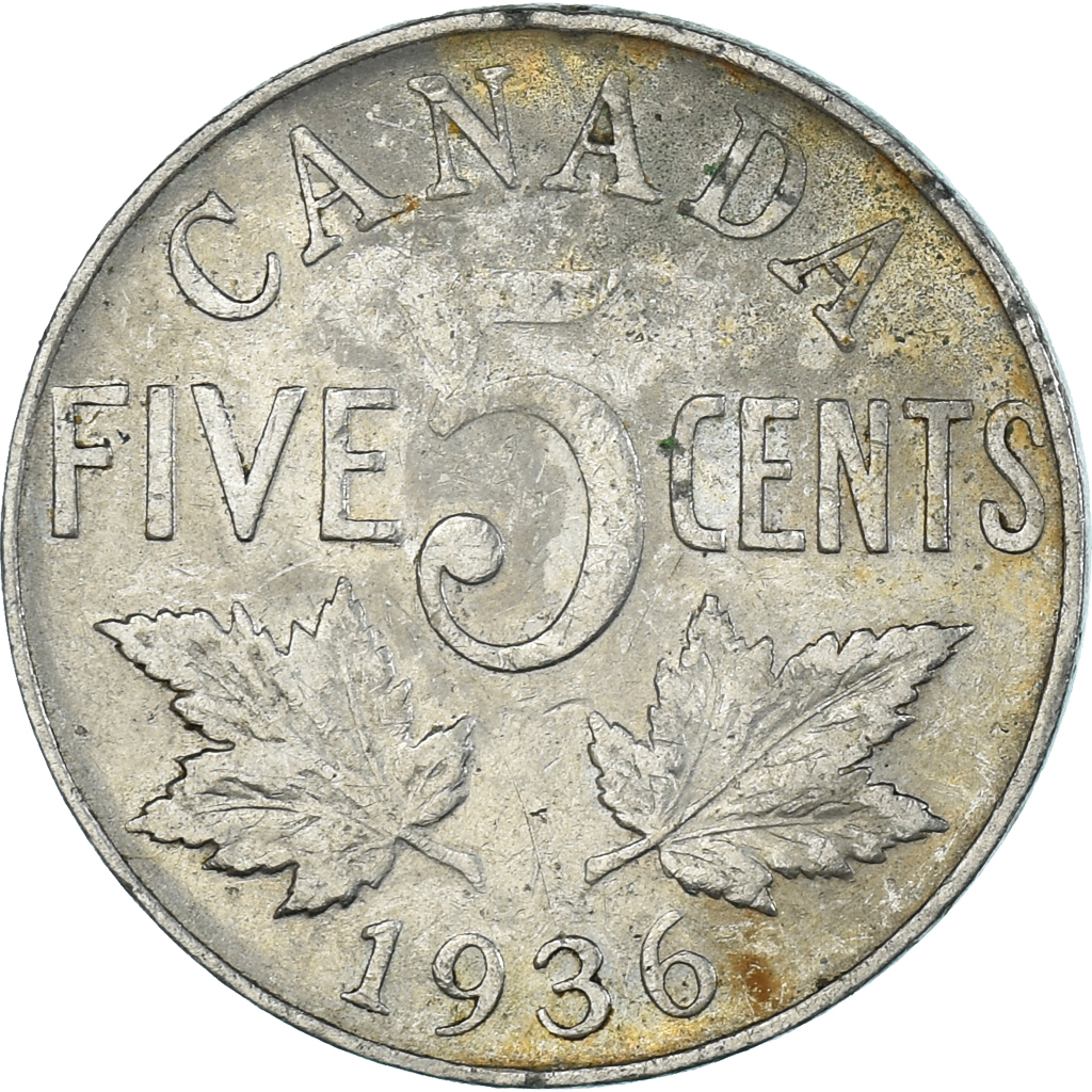 Coin, Canada, 5 Cents, 1936