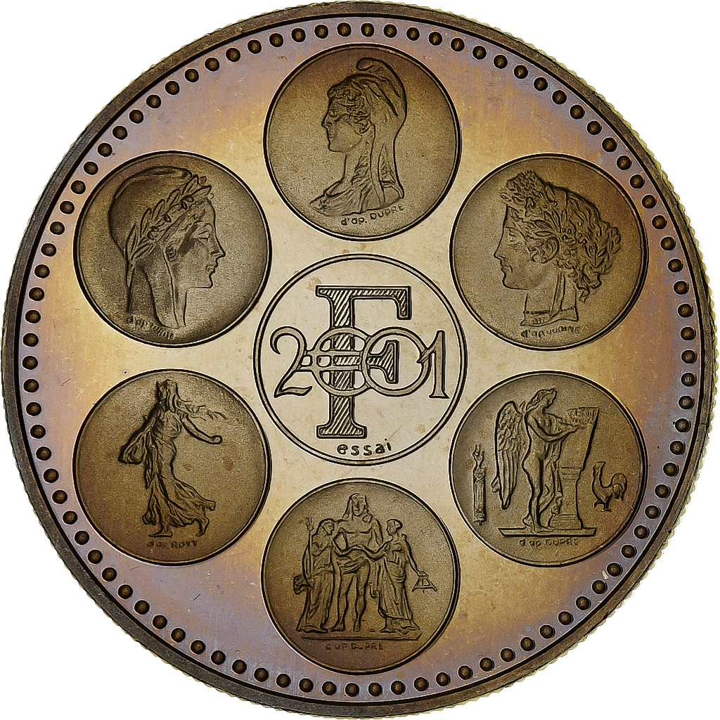 France, Medal, Coq, Fin du Cours Légal du Franc, 2001, Copper-nickel, 