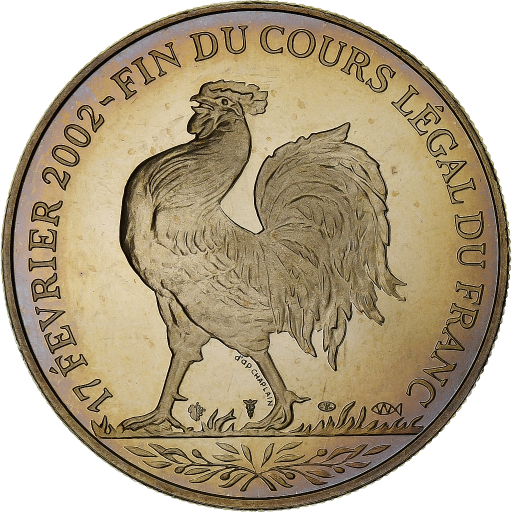 France, Medal, Coq, Fin du Cours Légal du Franc, 2001, Copper-nickel, 