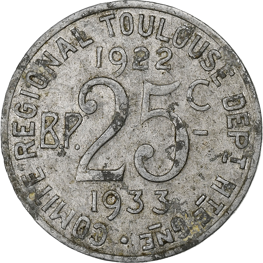France, Comité du sud-ouest, 25 Centimes, 1922-1933, Toulouse, 