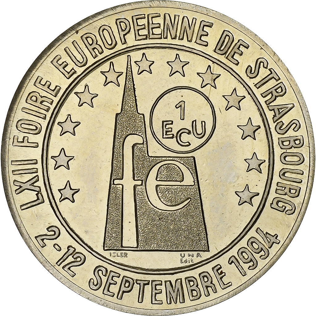 France, Medal, Euros des Villes, 1 Ecu de Strasbourg, 1994, Nickel, 