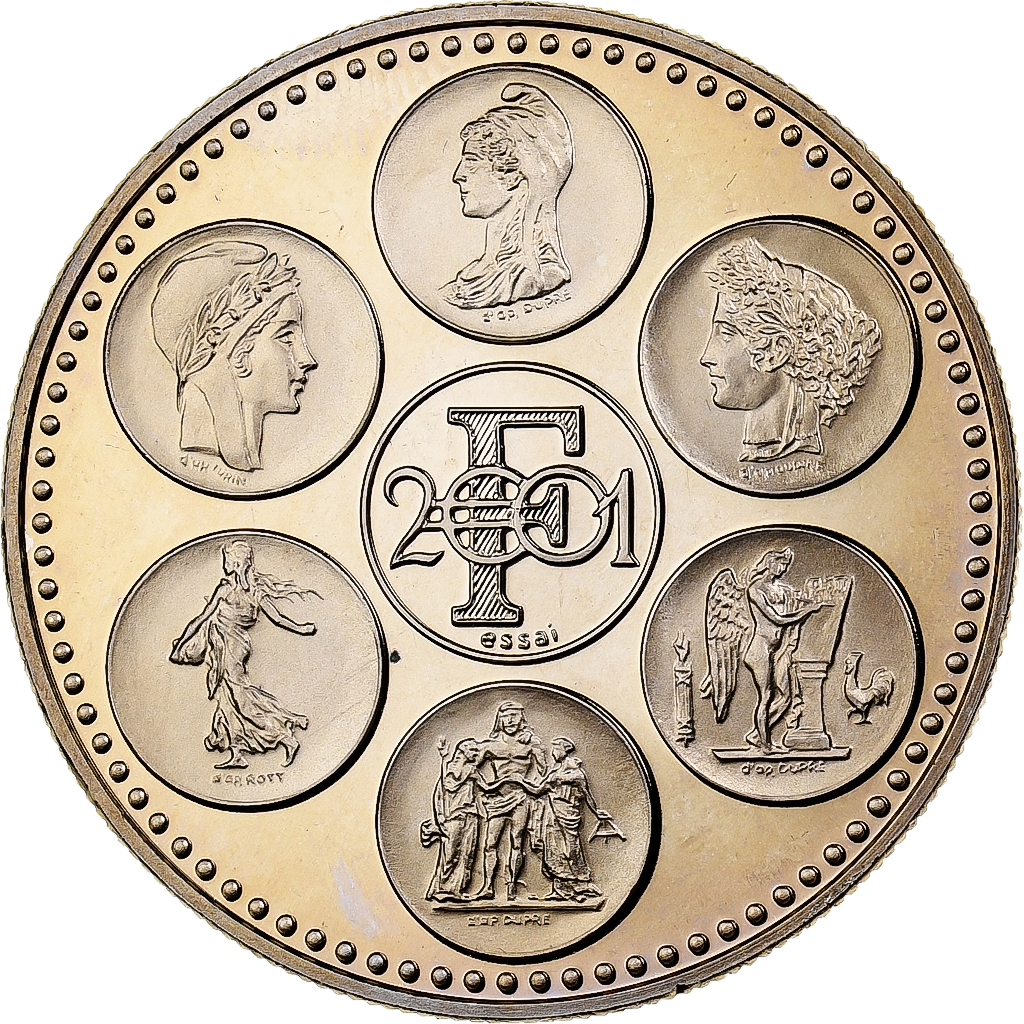 France, Medal, Coq, Fin du Cours Légal du Franc, 2001, Copper-nickel, 