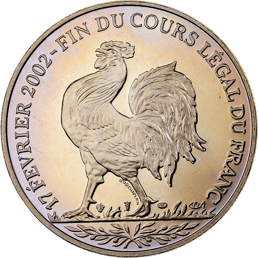 France, Medal, Coq, Fin du Cours Légal du Franc, 2001, Copper-nickel, 
