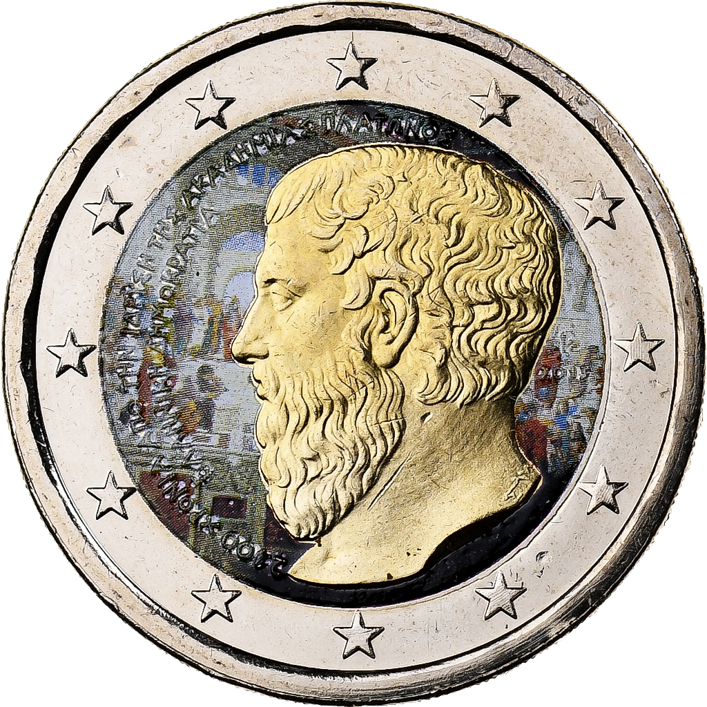Griechenland, 2 Euro, Platon, Colourized, 2013, Athens, Bi-Metallic, UNZ, KM:New