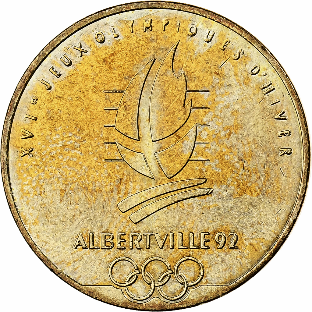 France, Token, XVIème JO d'Albertville, Saint Moritz, 1992, Copper-Nickel Gilt