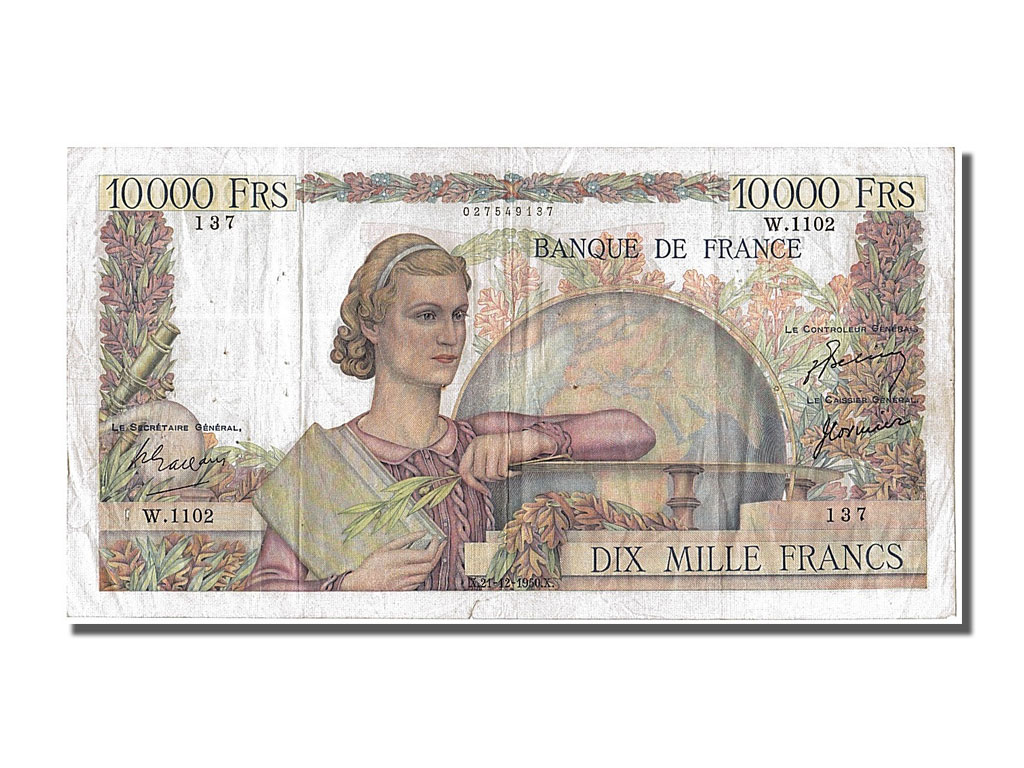 Banknote, France, 10,000 Francs, 10 000 F 1945-1956 ''Génie Français'', 1950