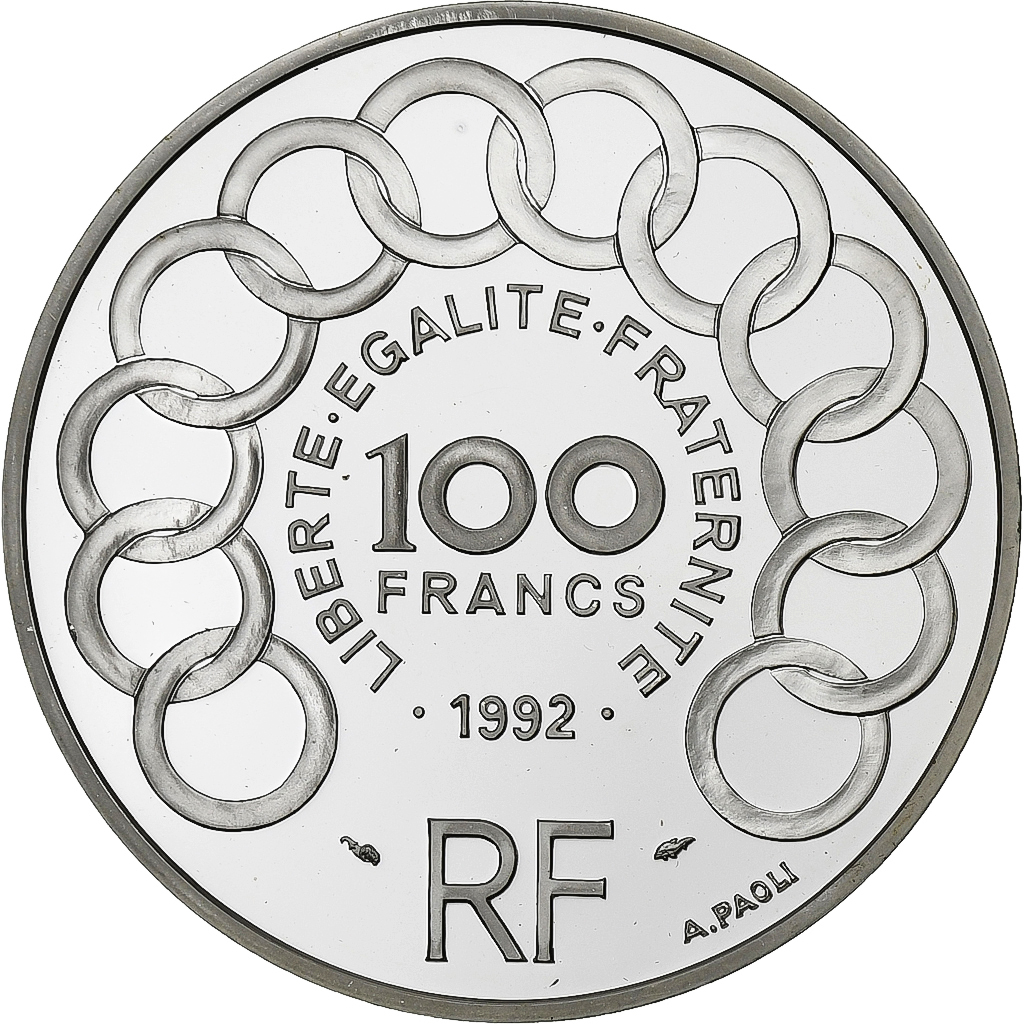 France, 100 Francs-15 Ecus, Jean Monnet, 1992, Proof, Silver, MS