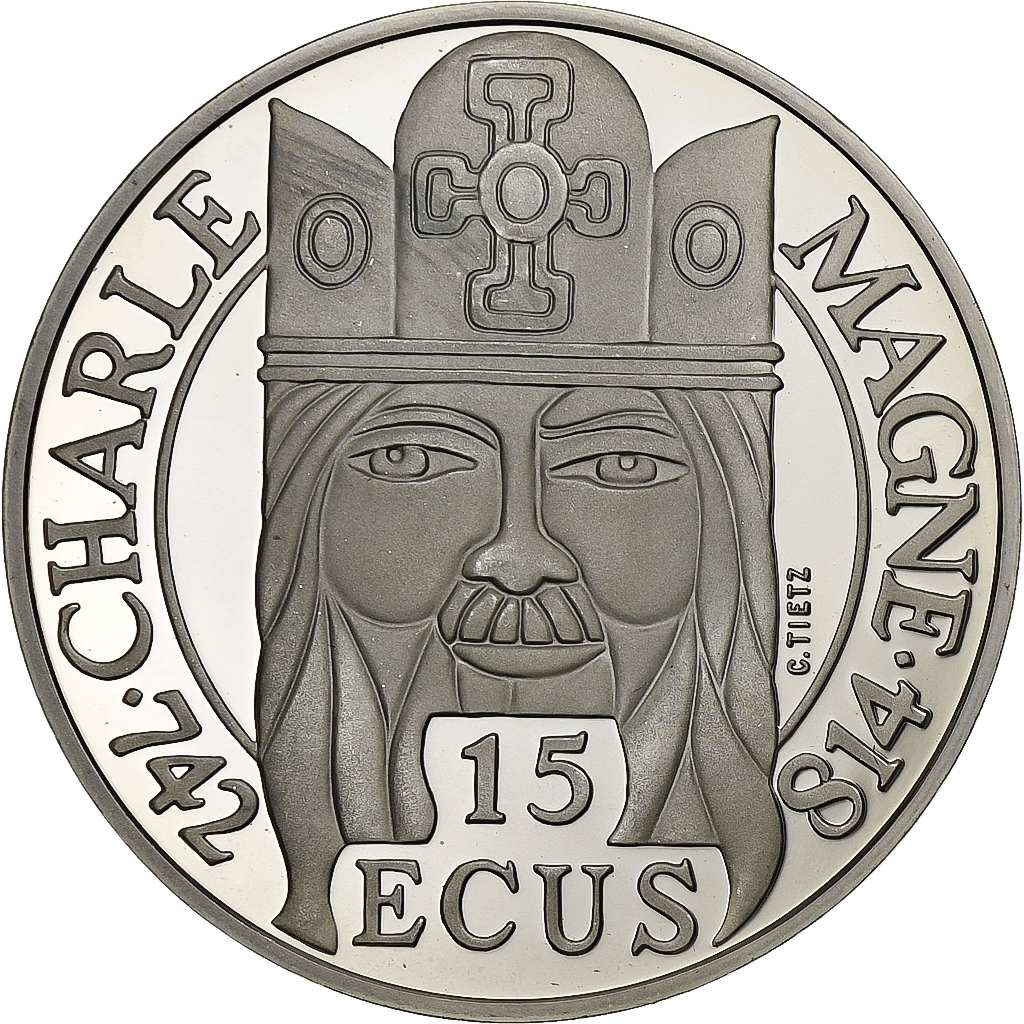 France, 100 Francs-15 Ecus, 1990, Paris, Charlemagne, Silver, , KM:989