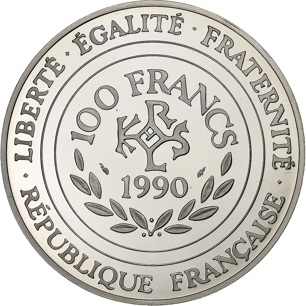 France, 100 Francs-15 Ecus, 1990, Paris, Charlemagne, Silver, , KM:989