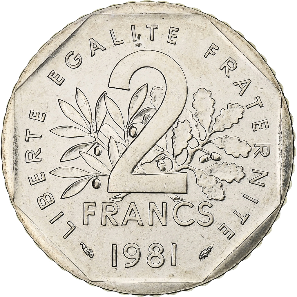 France, 2 Francs, Semeuse, 1981, Paris, série FDC, Nickel, 