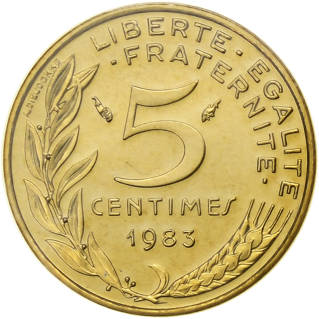 Coin, France, Marianne, 5 Centimes, 1983, Paris, série FDC, MS