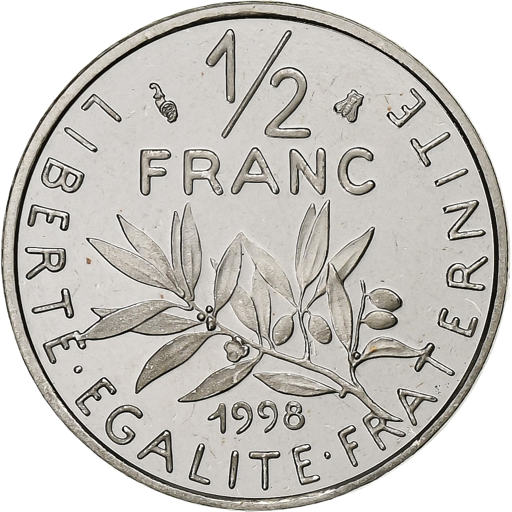 Coin, France, Semeuse, 1/2 Franc, 1998, Paris, Proof / BE, , Nickel