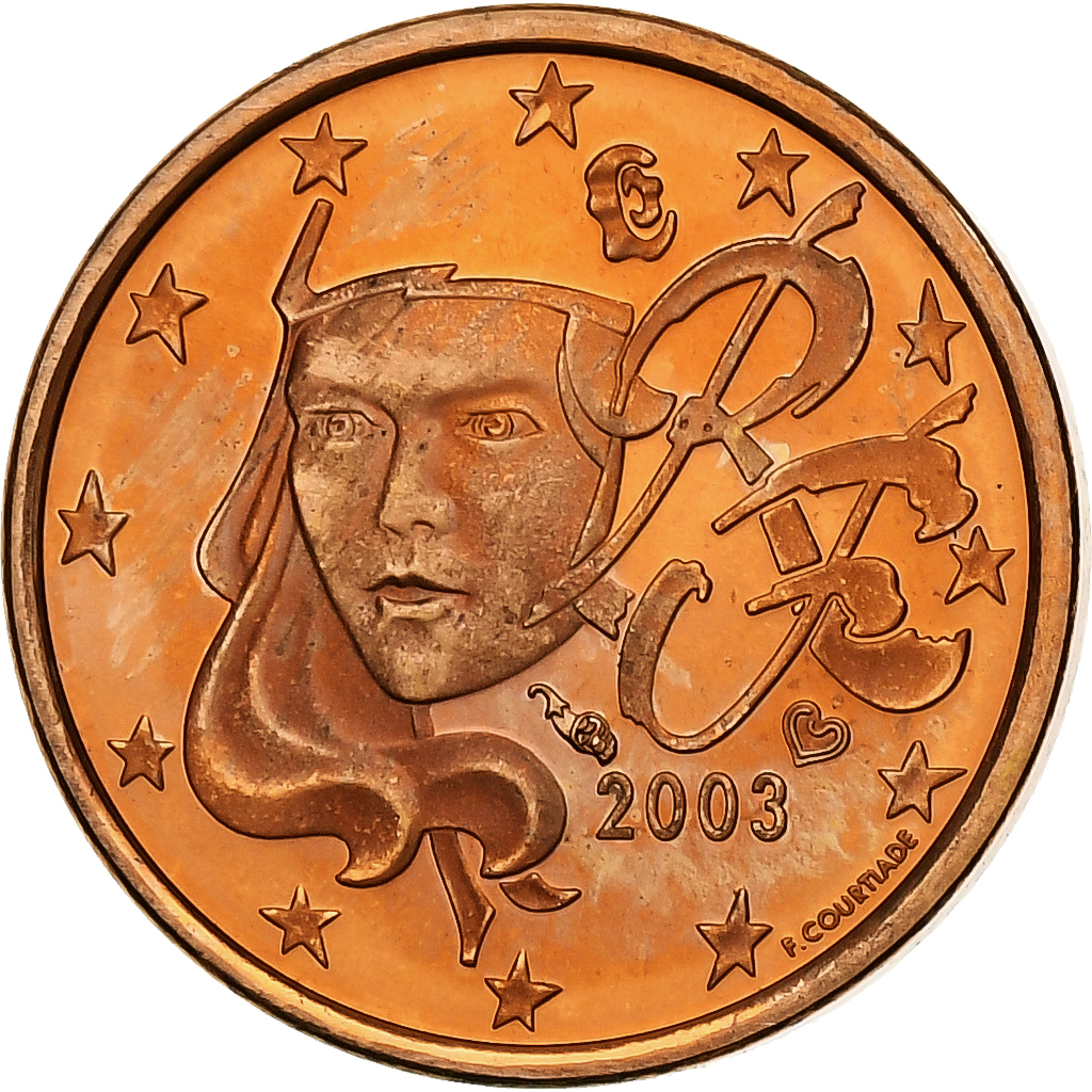 Frankreich, Euro Cent, 2003, BE, STGL, Copper Plated Steel, KM:1282