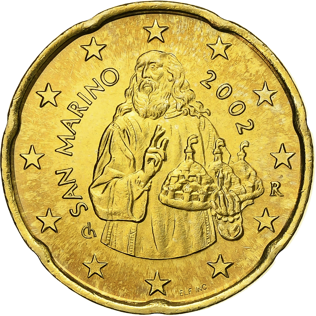 San Marino, 20 Euro Cent, 2002, STGL, Messing, KM:444