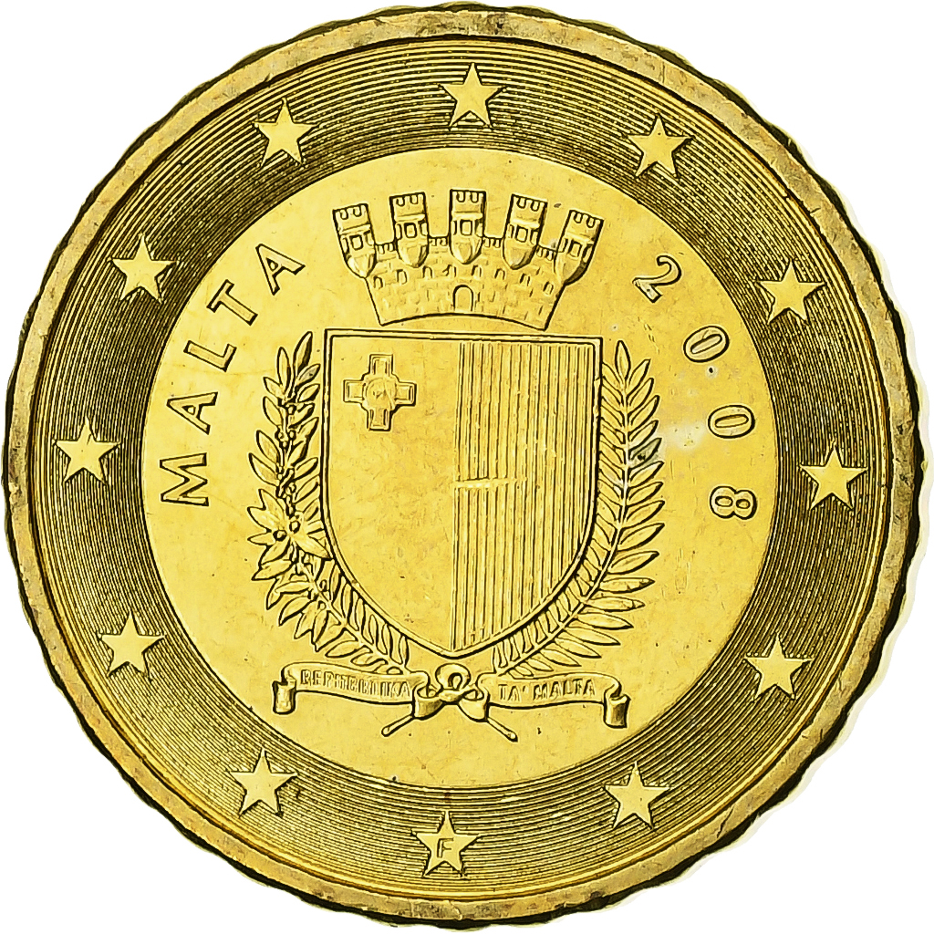 Malta, 10 Euro Cent, 2008, STGL, Messing, KM:128