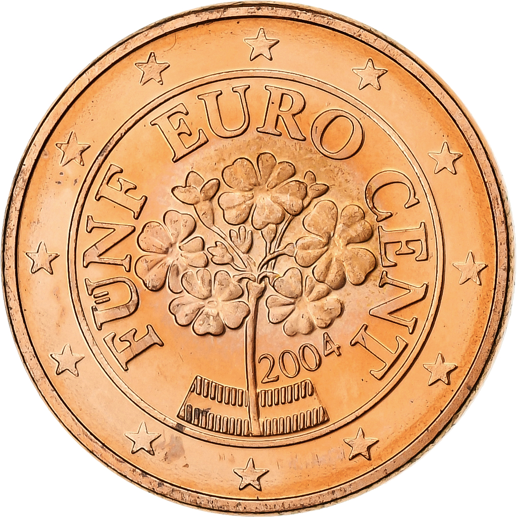 Österreich, 5 Euro Cent, 2004, STGL, Copper Plated Steel, KM:3084