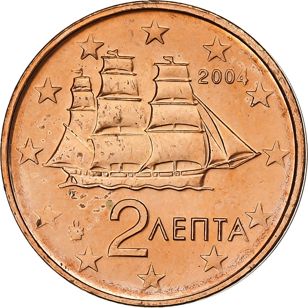 Griechenland, 2 Euro Cent, 2004, Athens, Copper Plated Steel, UNZ+, KM:182