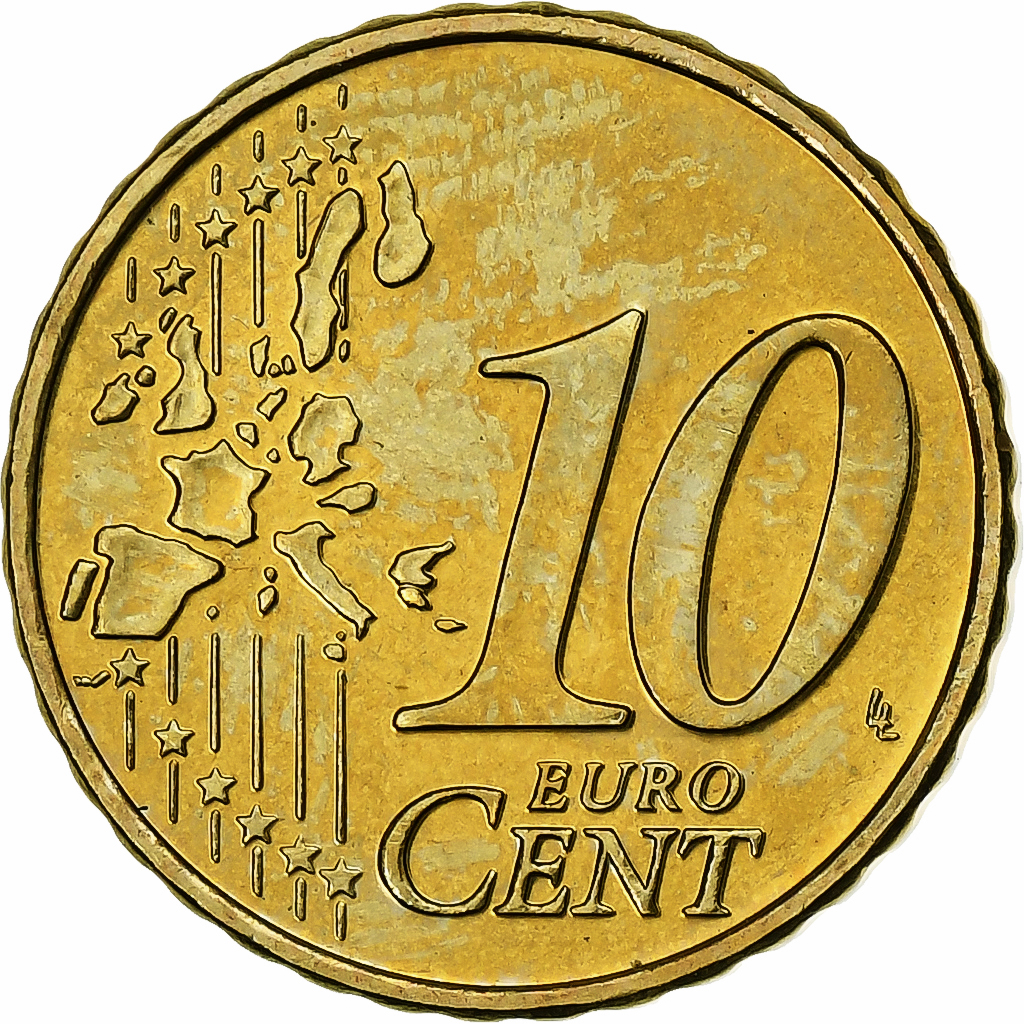 Griechenland, 10 Euro Cent, 2004, Athens, STGL, Messing, KM:184