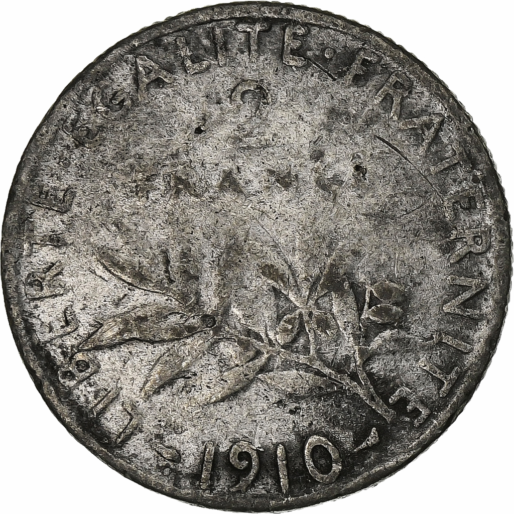 France, 2 Francs, Semeuse, 1910, Paris, Contemporary forgery in tin, Tin
