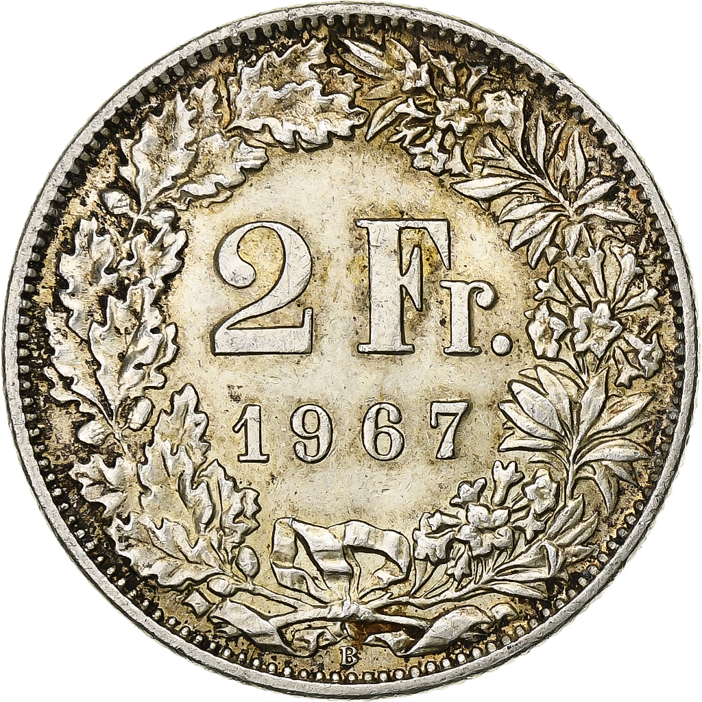 Switzerland, 2 Francs, 1967, Bern, Silver, , KM:21