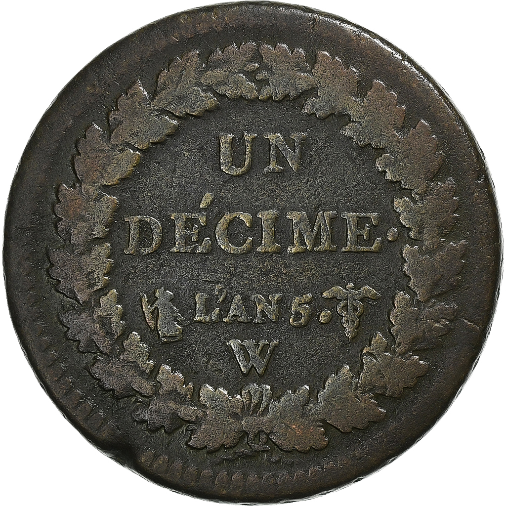 France, Decime, Dupré, AN 5, Lille, Bronze, , KM:644.11