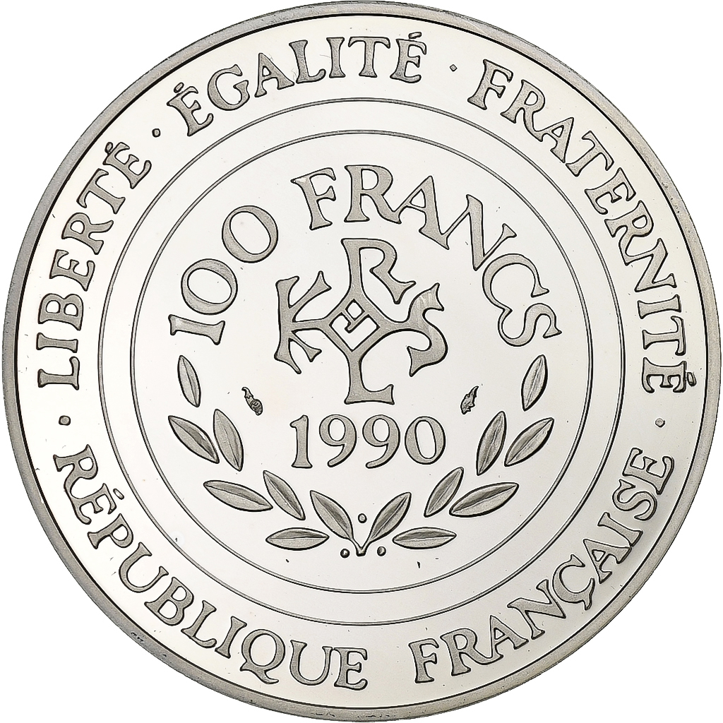 France, 100 Francs-15 Ecus, Charlemagne, 1990, BE, Silver, 