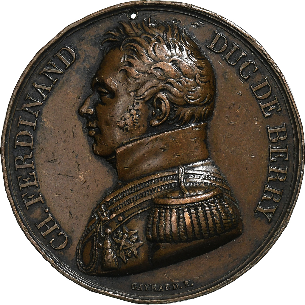 France, Medal, Charles Ferdinand Duc de Berry, 1820, Copper, Gayrard, 